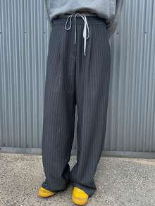 DAZY Women's Striped Wide Leg Loose Casual Pants With Waist Tie Fall - Grey - View 3