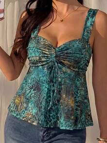 SHEIN EZwear 女款休閒娃娃裝背心上衣，抽繩設計，外出上衣，度假背心，夏季服飾，街頭風，適合日常通勤、約會、派對、秋冬/夏季、婚禮、海灘、畢業典禮，優雅休閒，Y2K，音樂祭穿搭，假日服裝，返校穿搭 - 彩色 - 查看 5