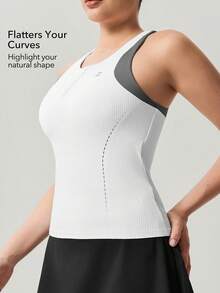 OutZeal Women Sports White Tank Gym Yoga Workout Soft Stretch Bra-In Color-Blocked Active Tops - White - View 3