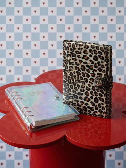 Joivida Cuaderno de hojas sueltas con cubierta suave de PVC estilo coreano, diario planificador con anillas de estética linda, versátil para oficina, escuela, notas y diario, cuaderno con carpeta transparente con estampado de leopardo y holográfico láser, para diario personal, estudio y papelería de trabajo