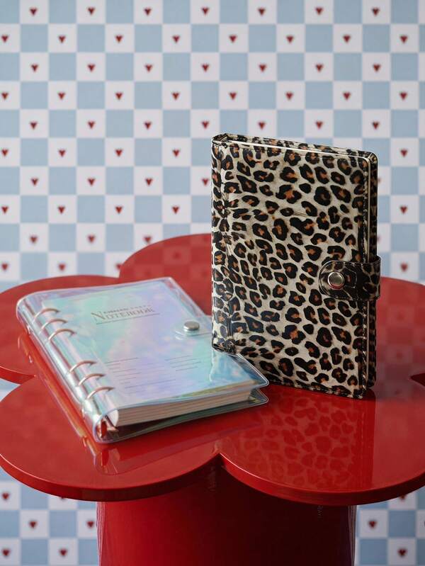 Joivida Korean Style PVC Soft Cover Loose Leaf Notebook, Cute Aesthetic Ring Bound Journal Planner, Versatile Office School Memo Diary, Leopard Print & Laser Holographic Transparent Binder Notebook,For Daily Journaling, Study Work Stationery