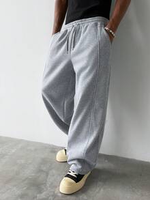 Manfinity Hypemode Men's Casual Loose Fit Versatile Patchwork Sweatpants - Light Grey - View 4