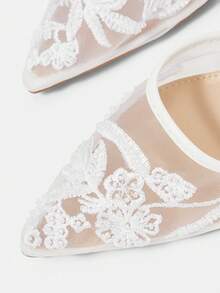 CUCCOO HITCHD Women's Fashion Mesh Embroidery Beads Are Suitable For Wedding Stilettos Fall Shoes - White - View 4