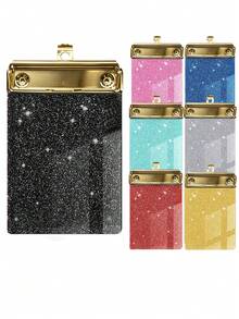 1pc Sparkling Glitter Acrylic Clipboard - PMMA Material, 6 Vibrant Colors (Blue, Pink, Green, Purple, Yellow, White) With Metallic Edges & Sparkling Glitter - Compact Portable Design For Classroom, Office, School, Notebooks & Journals - Multicolor - View 7