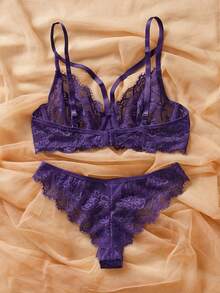 SHEIN 2pcs Lace Wireless Bra Set For Women - Purple - View 2