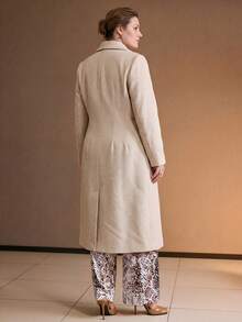 MOTF PREMIUM WOMEN'S PLUS SIZE TEXTURED WAIST-CINCHING STRUCTURED PEAK COLLAR DOUBLE-BREASTED OVERCOAT, AUTUMN/WINTER - Apricot - View 4