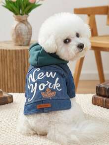PETSIN 1pc Pet Clothing, Embroidered New York Letter Blue Pet Jacket, Comfortable Casual Jacket For Small Dogs - Blue - View 2