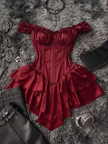 Attitoon 女款純色露肩休閒派對迷你洋裝 - 紅色 - 查看 6