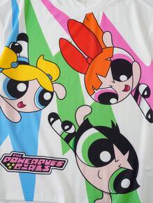 THE POWERPUFF GIRLS X SHEIN Men's Cartoon Print T-Shirt - White - View 3