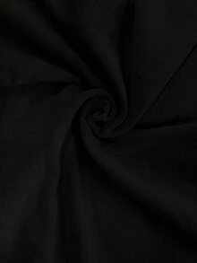 SHEIN LUNE CURVE 大尺碼女款百搭休閒亞麻布口袋七分褲 - 黑色 - 查看 7