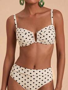 Travachic Women's Polka Dot Print Ruffle Top And Triangle Bikini Bottom Bikini Set Set - Multicolor - View 6