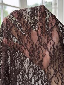 SHEIN EZwear Plus Size Women's Embroidered Elegant Sheer T-Shirt For Vacation And Party - Brown - View 7