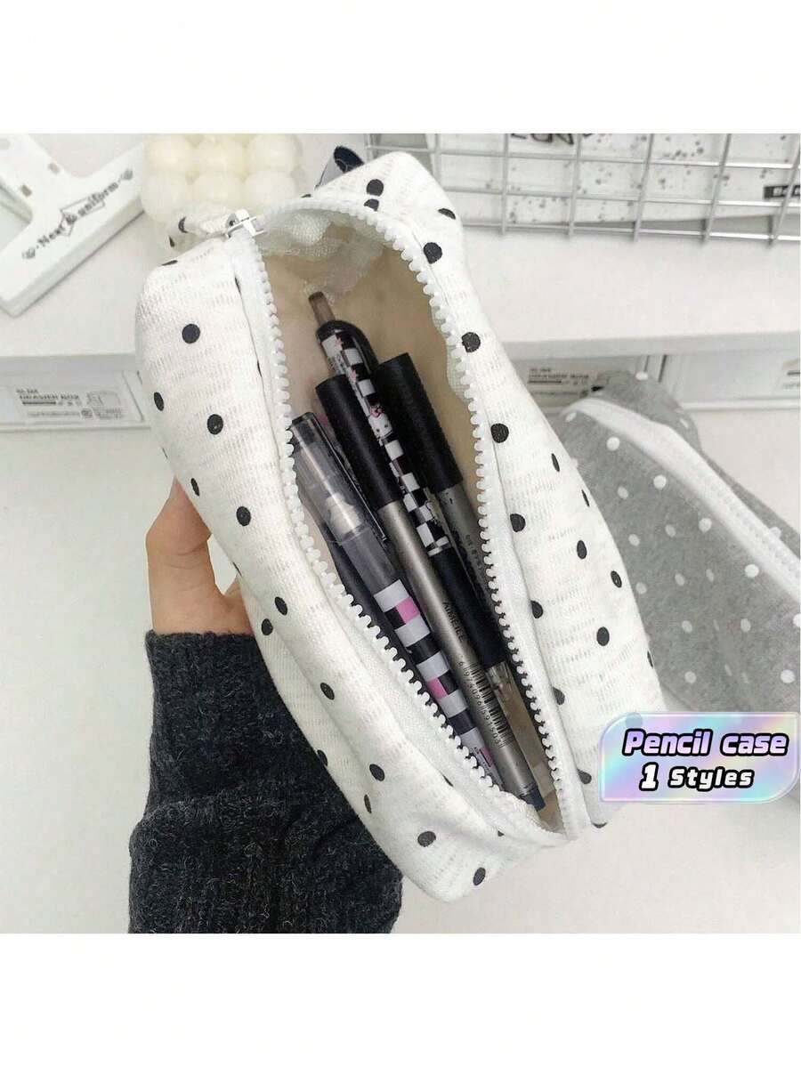 1 Large-Capacity Polka-Dot Stationery Bag & Make-Up Bag: Korean-Style Pencil Case | Minimalist And Portable Design For Girls, Suitable For All Seasons And Perfect For Desk Decoration - Multicolor - View 1