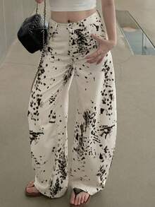 DAZY Women's Textured All-Over Print Tapered Harem Pants, Casual Street Style Jeans Cute Tops - White - View 1