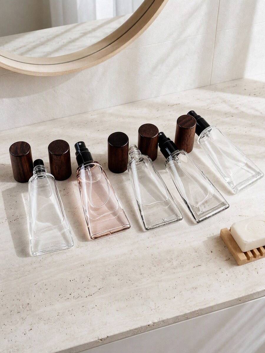 Haus Hana 1pc New Glass Roller & Mist Spray Bottle With Hose, Wooden Lid Portable Perfume Refill Bottle, Travel Bottle Set - Multicolor - View 1