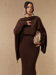 Silquee Women's Elegant Brown Extra-Long Knit Shawl-Style Dress For Autumn And Winter.The Style Is Elegant And Versatile, Suitable For Both Casual And Formal - Camel - View 5
