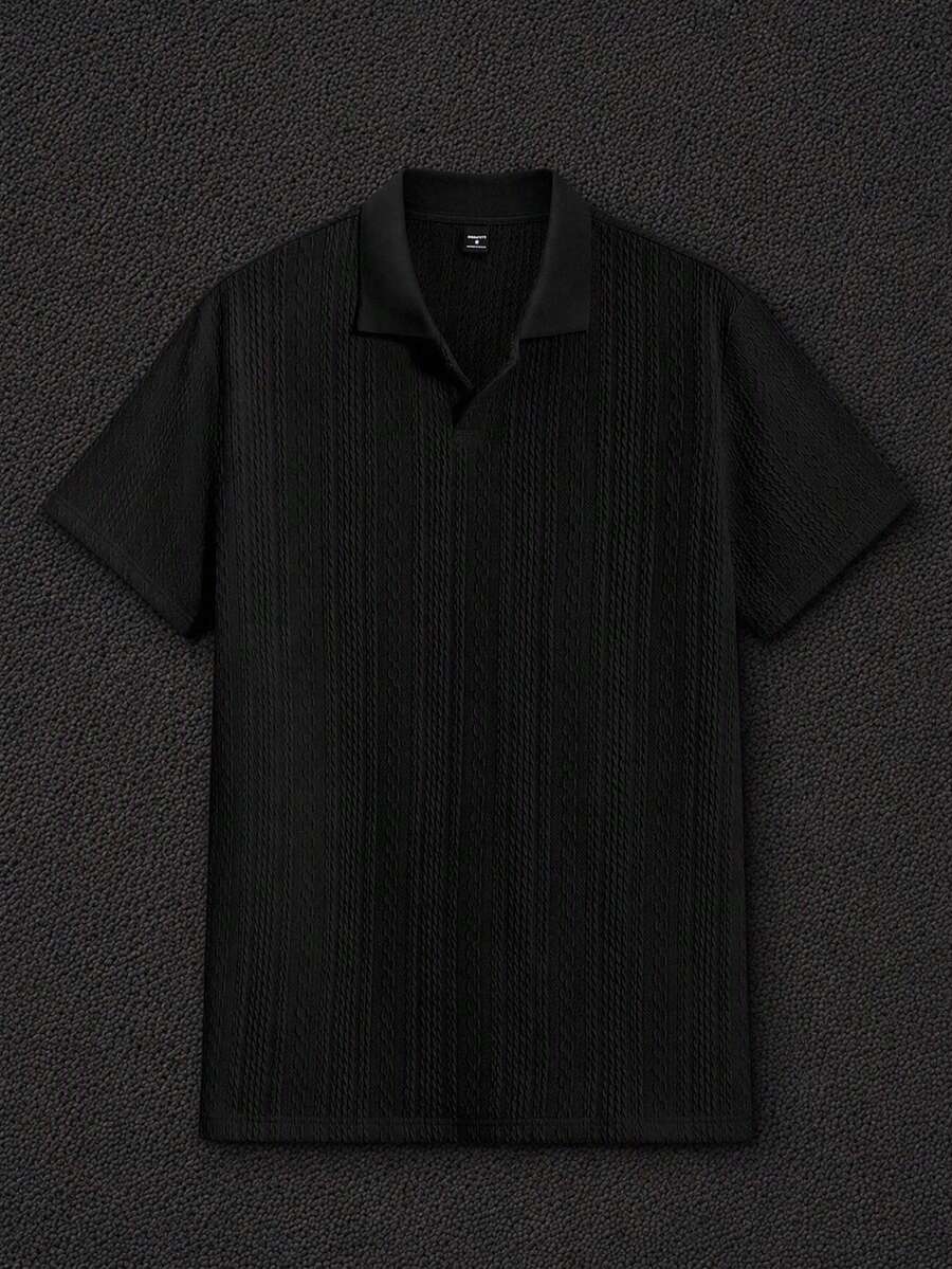 Manfinity VCAY 男士紋理針織短袖 Polo 衫，Johnny 領紋理休閒套頭衫，夏季老錢風通勤 T 恤禮物，足球