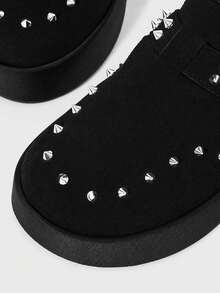 Sugerpunk Suede Fashion Rivet Model, Outer Wear, Slip-On, Thick-Soled Closed Toe, Breathable Height Increase, Slouchy Buckle With High Heels, Women - Black - View 4