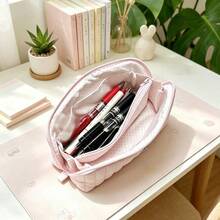 Rectangular Zipper Pencil Case With Soft‑Padded Lining And Multiple Storage Pockets. It Features A Fresh And Soft Ulzzang‑Style Girly Aesthetic, Ideal For The New Semester. Pens, Rulers, Erasers And Notepads Can Be Neatly Stored All In One Place. - multicolor - View 5