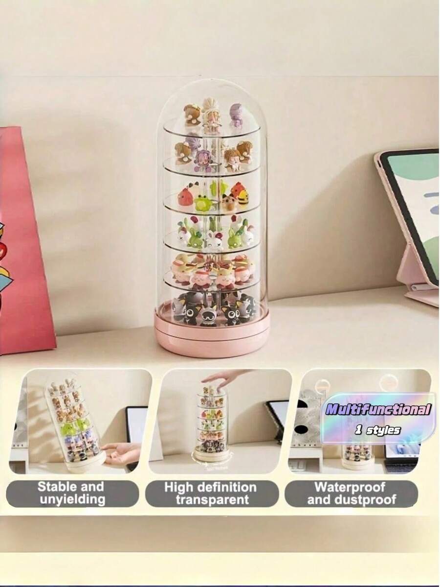 1 hộp trưng bày mô hình mini UFORU có nắp, kệ xoay nhiều tầng để bàn - 1 đế màu hồng - Xem 1