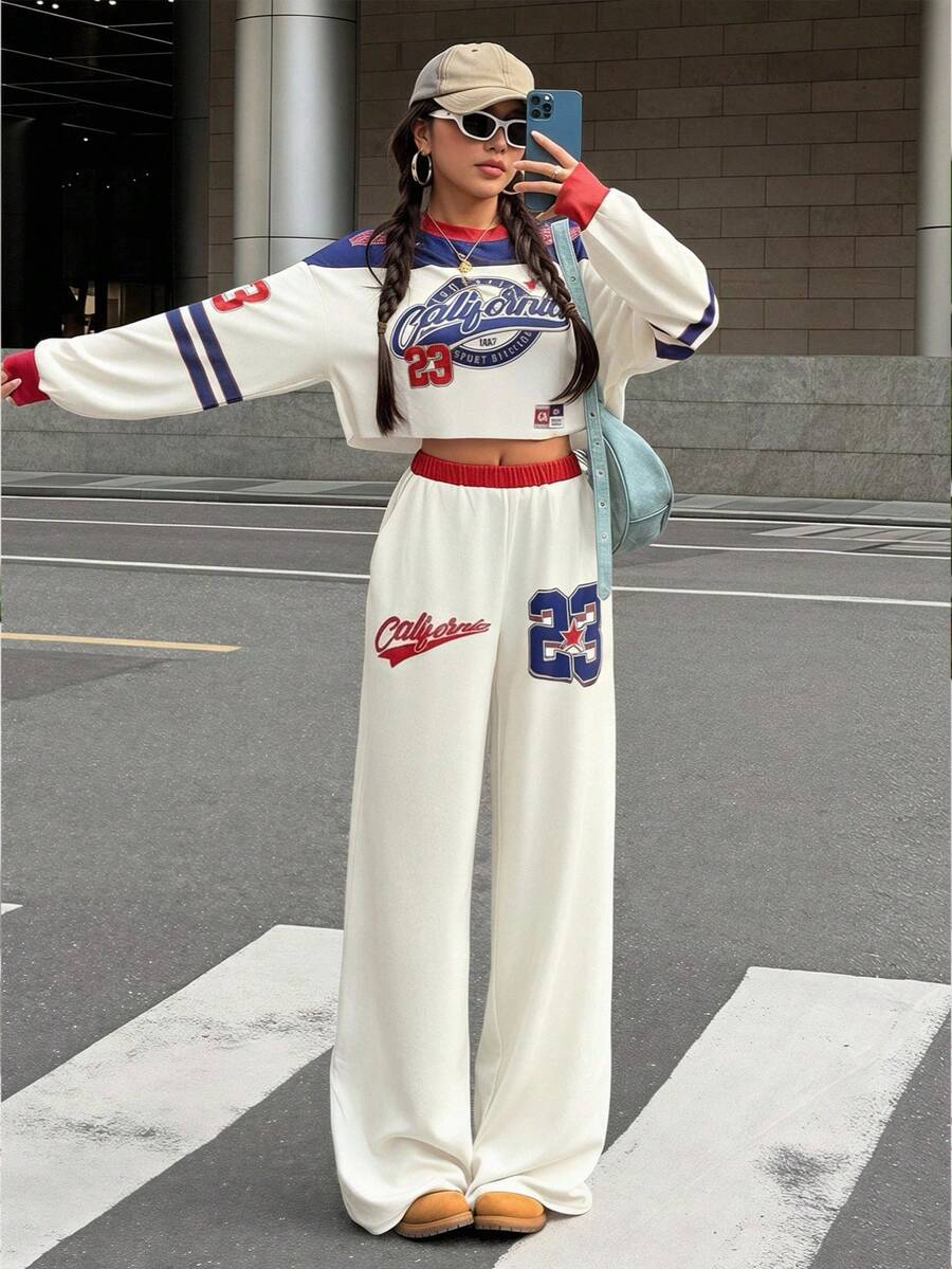SHEIN Glowzi 青少年女童秋冬装/女童秋季服装/女童秋季服装/女童冬季服装/冬季服装/Y2K/街头服饰/女童两件套/返校季/女童服装/加州23号印花 - 彩色 - 查看 1
