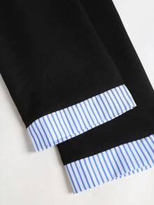 Sweetra Women's Sweet Elegant Commute Preppy Style Striped Patchwork 2 In 1 Jacket - Black - View 3