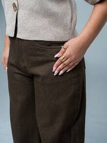 SARA VAULT Women's Regular Waistline Decorative Loose Banana Pants, Casual City Jeans Fall - Brown - View 5