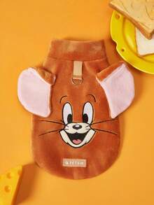 TOM & JERRY X PETSIN 1件刺繡棕色老鼠絨毛保暖無袖防滑外套，附牽引扣，適合貓狗，適合舒適室內保暖或安全戶外冬季散步 - 彩色 - 查看 1