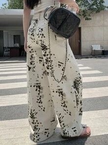DAZY Women's Textured All-Over Print Tapered Harem Pants, Casual Street Style Jeans Cute Tops - White - View 5