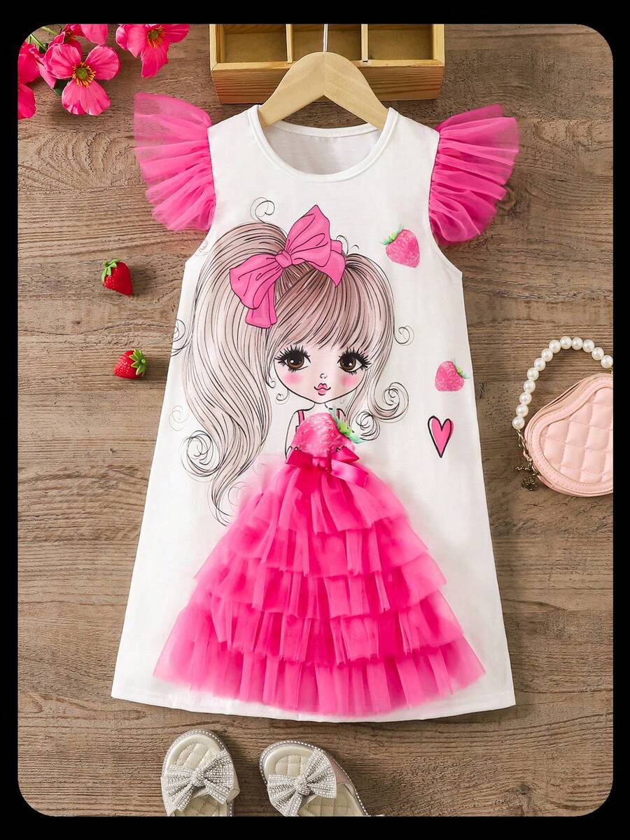 SHEIN Elladie kids 女孩休閒仙氣簡約舒適度假洋裝，附可愛配套小包，7歲生日白色夏季款