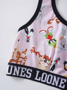 LOONEY TUNES X SHEIN 女款字母印花背心內衣套裝 - 粉色 - 查看 6