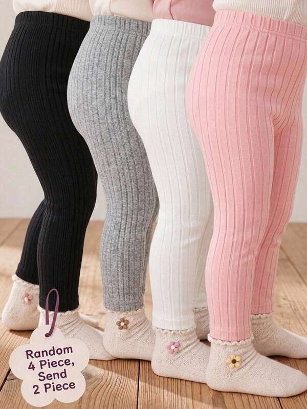 SHEIN Young Girl 2pcs/Set Knitted Solid Color Fitted Casual Leggings