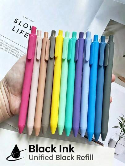 12 Pieces Gel Ink Pen Set Retractable Smooth Writing Pens Pastel Colored Office Supplies Journaling Study Stationery Gift Aesthetic Design