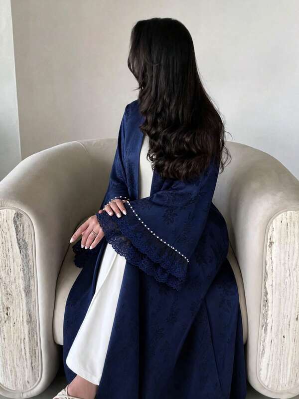 Al Najma Women's Long Sleeve Lace Patchwork Beaded Jacquard Elegant Versatile Luxury Plus Size Arabic Abaya