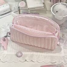 Rectangular Zipper Pencil Case With Soft‑Padded Lining And Multiple Storage Pockets. It Features A Fresh And Soft Ulzzang‑Style Girly Aesthetic, Ideal For The New Semester. Pens, Rulers, Erasers And Notepads Can Be Neatly Stored All In One Place. - multicolor - View 8