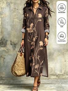 Isle Nomé Women's Short Vacation Print Summer Dress - Coffee - View 4