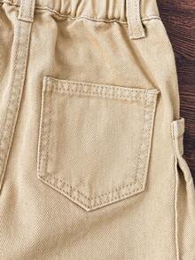 Boys' Streetwear Casual Contrast Stitch Loose Straight Leg Versatile Cargo Denim Jeans - Khaki - View 5