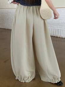 Dazy Plus Elastic Waist Solid Color Loose Lantern Pants Cropped Length Casual Vacation Spring Autumn New Long Pants - Apricot - View 2