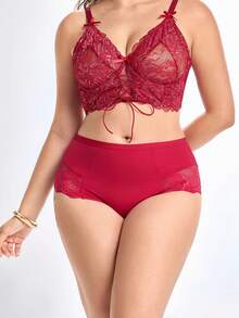 Slumbrini 1 件大码女式蕾丝边比基尼内裤 - 玫瑰紅 - 查看 3