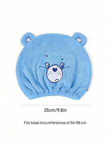 SHEIN X Care Bears 1件裝可愛卡通刺繡吸水乾髮帽，超強吸水力，適合各種髮質與髮量，吸水快乾 - 藍色 - 查看 3