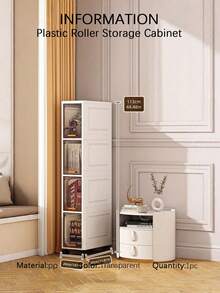 1pc 20cm/7.8inch Narrow Slot Cabinet, 3-5 Layer Flip-Top Storage Cabinet, Thickened Plastic Roller Storage Cabinet, Multi-Layer Cabinet Suitable For Living Room, Clothing, Household Dustproof Storage Rack - Clear - View 7