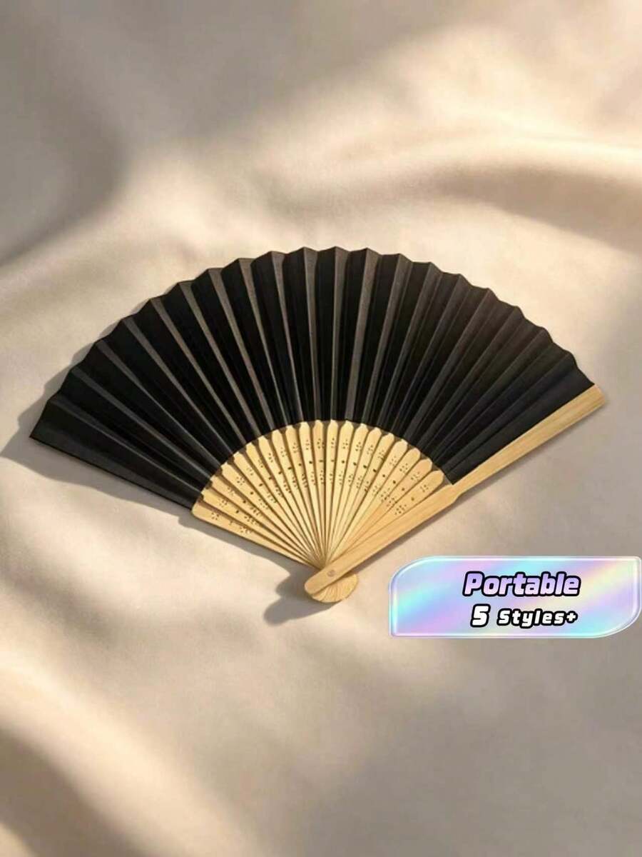 優雅摺疊手扇套組,新娘竹製手持扇,適合作為伴娘禮物與婚禮裝飾,完美適用於派對、活動及夏季配件 - 黑色 - 查看 1