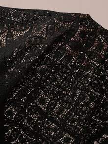 BELROSIE Blus Lengan Panjang Transparan Berenda Berlubang Bordir Mutiara Chiffon Patchwork Kerah Ruffle untuk Malam Halloween, Hitam, Musim Panas, Romantis, Elegan - Hitam - View 8