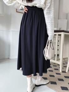 DAZY Rok Wanita Polos Kasual Serbaguna untuk Sehari-hari di Musim Gugur - Navy Blue - View 2