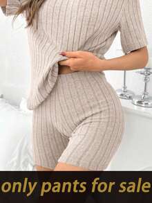 DUSKBASE Pantalones cortos de estar en casa para mujer de ajuste ceñido y acanalado de unicolor, pantalones cortos de ciclista acanalados, pantalones cortos de estar en casa acanalados, pantalones cortos de estar en casa de punto, pantalones cortos de ciclista de punto, pantalones cortos de estar en casa suaves - Albaricoque - Ver 5