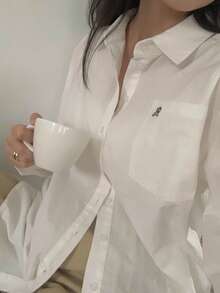 DAZY Camisa casual versátil de unicolor para otoño - Blanco - Ver 2