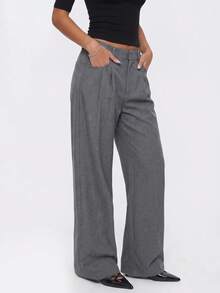 Avantive Women's Fashion Versatile Commuter Office Work Straight Leg Pants Gray Autumn Casual - Brown - View 4