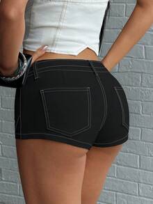 SHEIN Unity Y2K Women's Sexy Ripped Denim Shorts Club Night Black And White Summer - Black - View 2