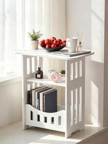 1件裝現代北歐風白色木製收納桌，多功能分層置物架，適用臥室與客廳，易組裝極簡書架展示架 - 白色 - 查看 6