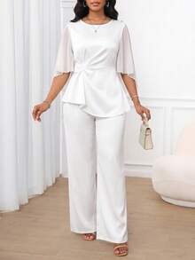SHEIN Lady Women's Elegant Commuter Top And Pants 2 Pieces Set - White - View 6
